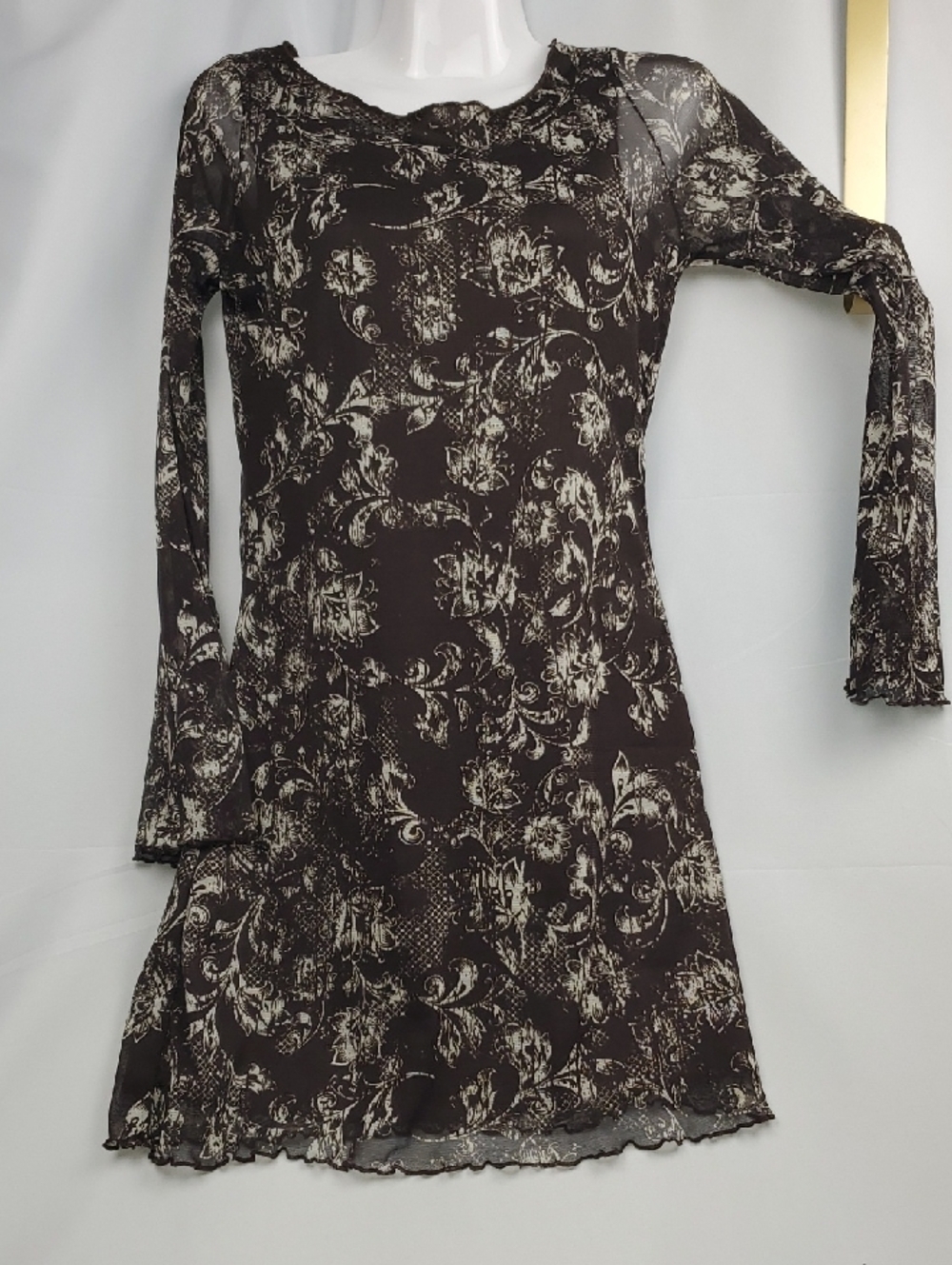 Women's Brown Floral Long-Sleeve Dress